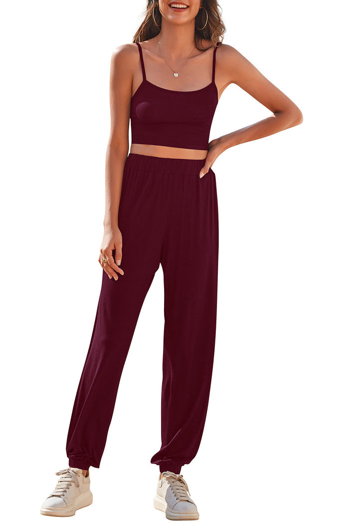 Cropped Cami and Side Split Joggers Set - Madikfashions.com