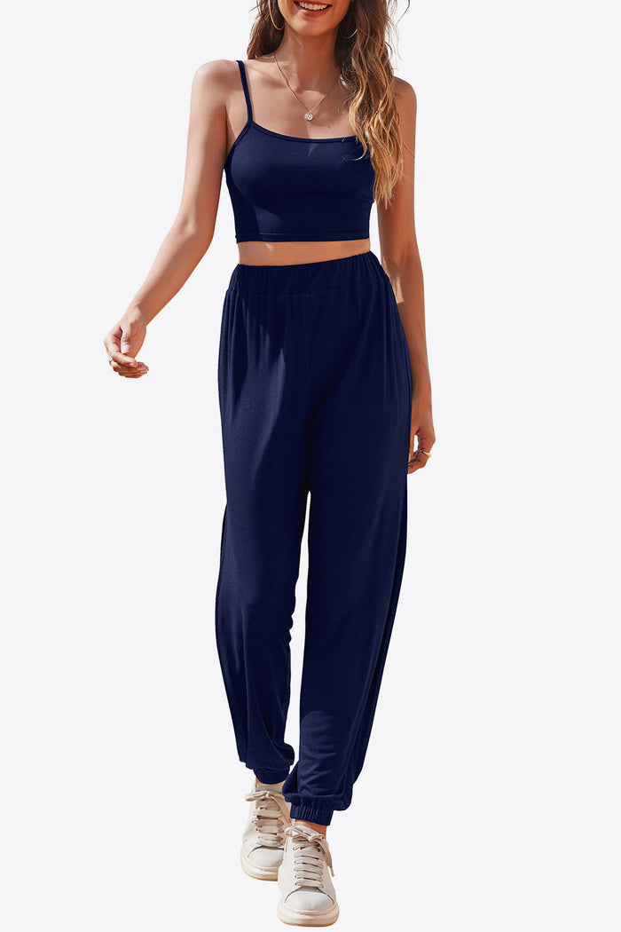 Cropped Cami and Side Split Joggers Set - Madikfashions.com