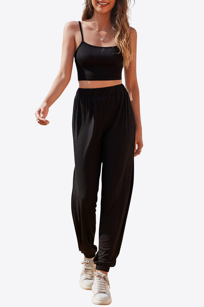 Cropped Cami and Side Split Joggers Set - Madikfashions.com