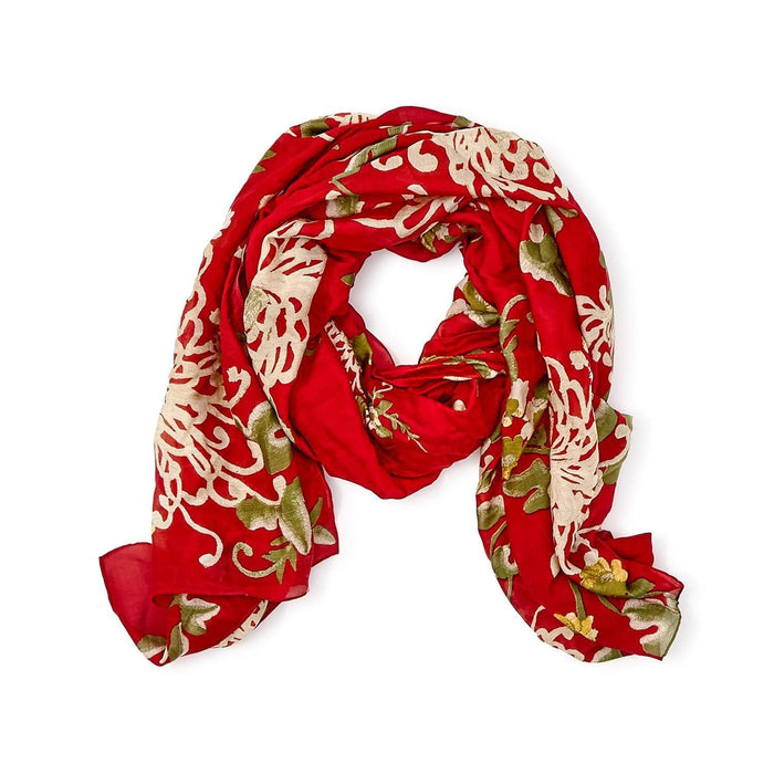 Crysanthemum Red Scarf by One Hundred Stars Two's Company Scarf