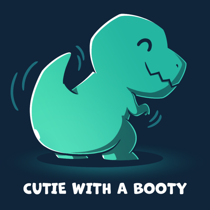 Long Sleeve T-shirt_TeeTurtlenavy Cutie With a Booty Long Sleeve T-shirt featuring a happy green t-rex dinosaur wiggling its booty along with the text "Cutie With a Booty"