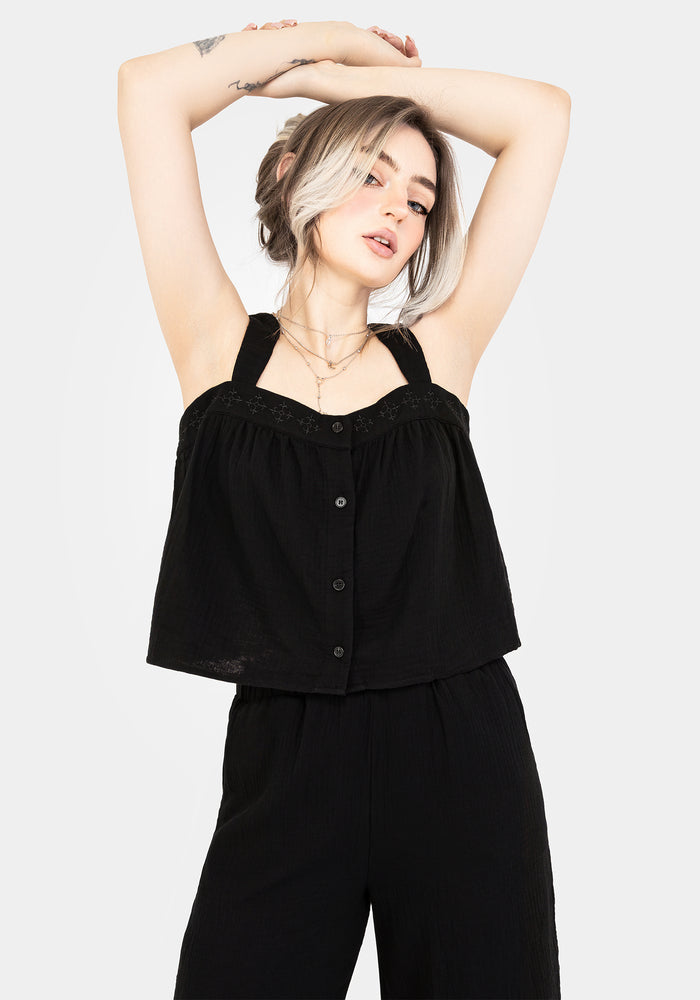 Damara Embroidered Cotton Button Up Blouse