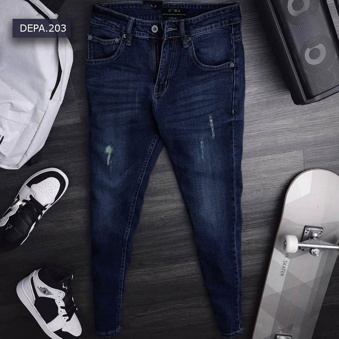 Dark Blue Distressed Men’s Jeans Front View UAE - 3407