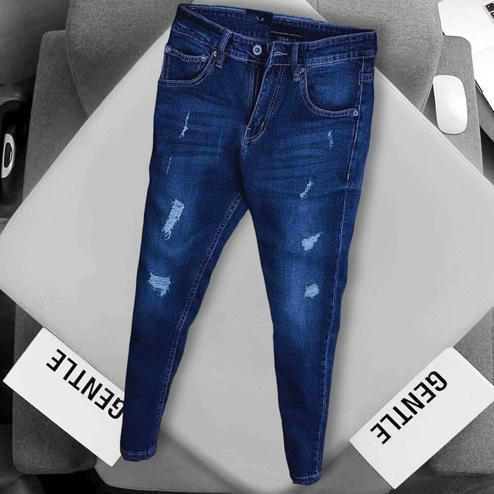 Slim fit dark blue ripped jeans for men - 3450