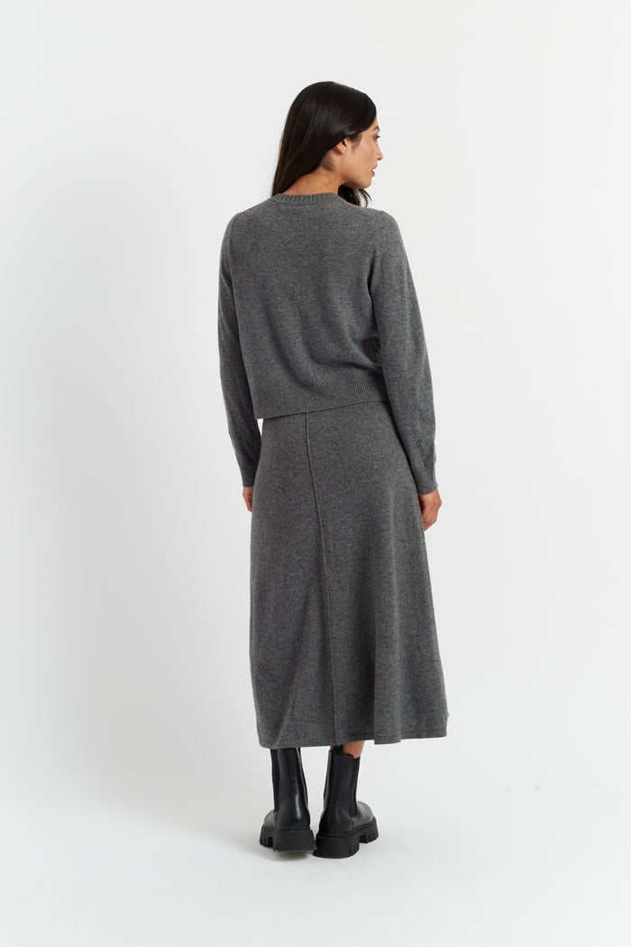 Dark-Grey Wool-Cashmere Crew Neck Cardigan