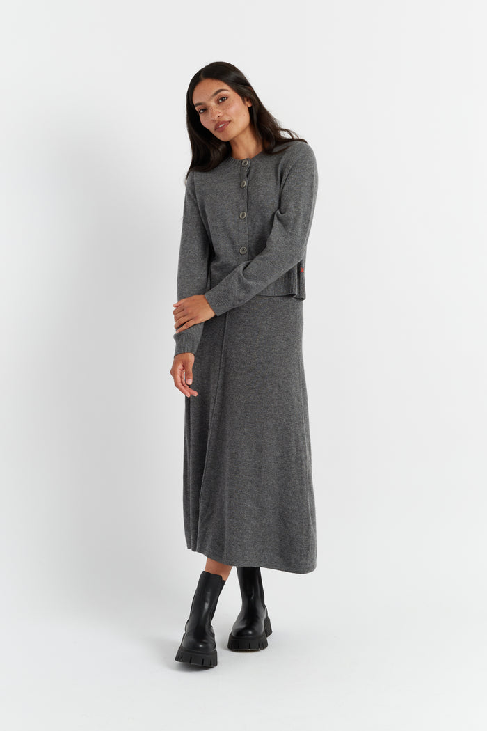 Dark-Grey Wool-Cashmere Crew Neck Cardigan
