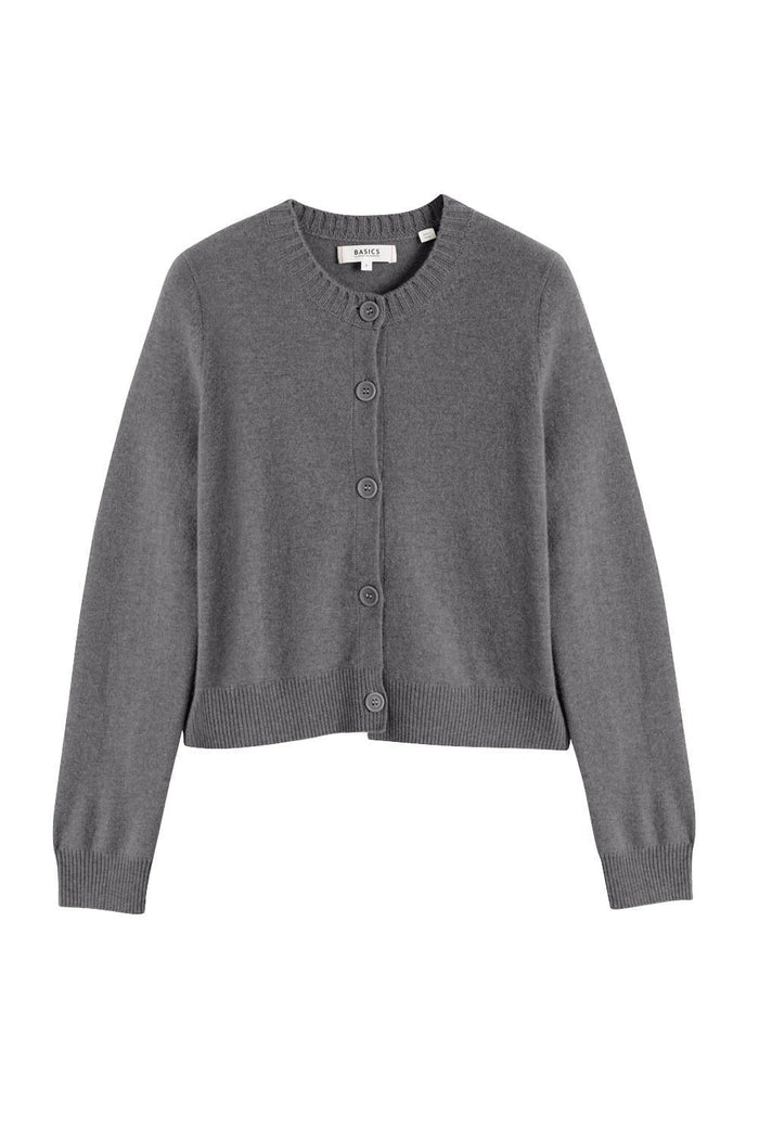 Dark-Grey Wool-Cashmere Crew Neck Cardigan