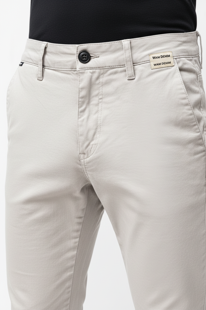 Wam Denim Jorell Light Grey Chino – waistband, belt loops and front pocket detail