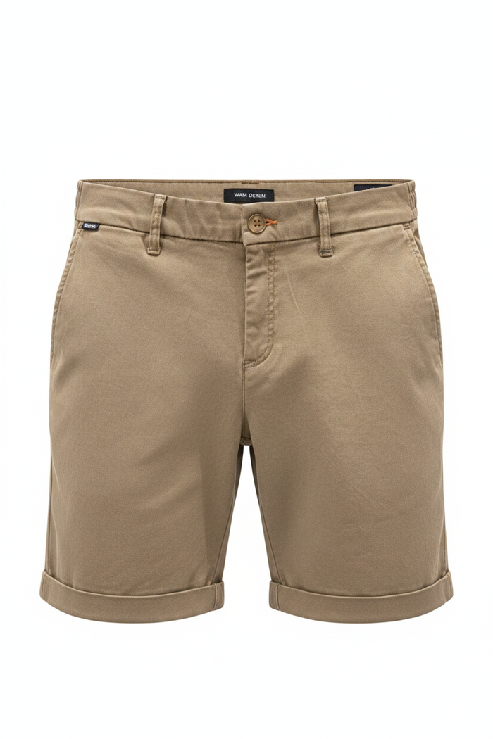Wam Denim Kelden Dark Beige Chino Shorts – waistband, belt loops and front pocket detail