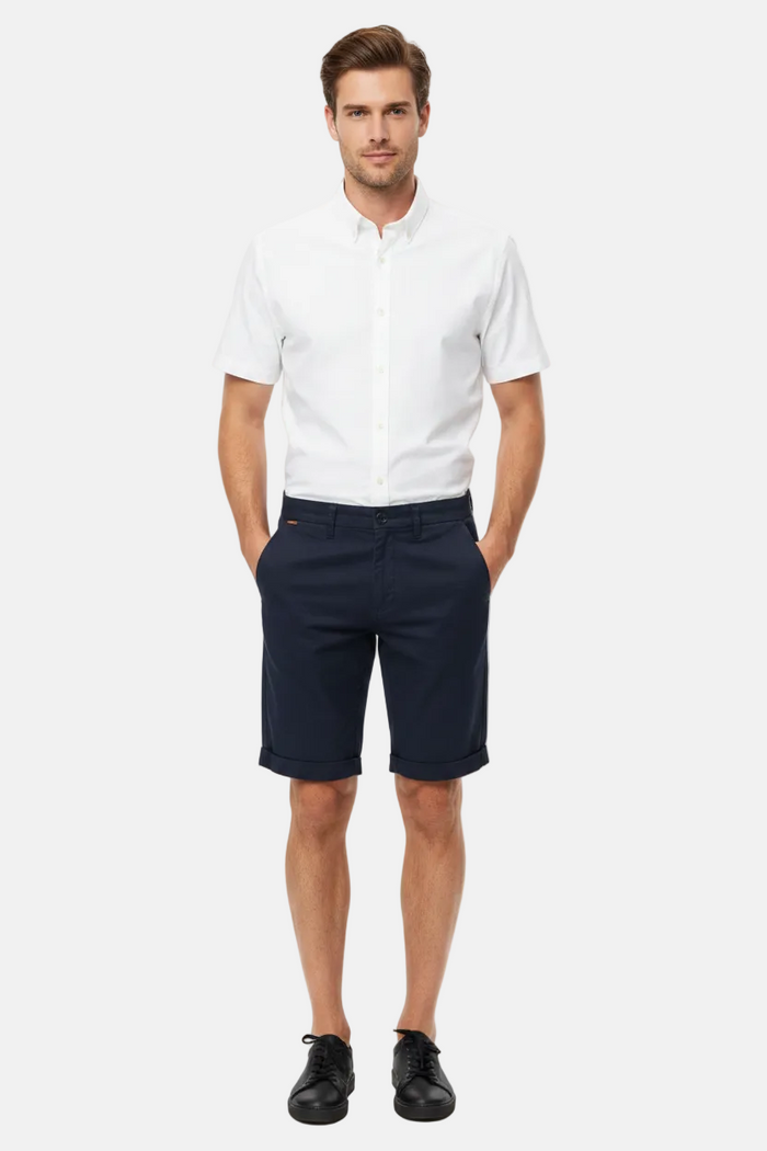 Wam Denim Kelden Navy Chino Shorts – model front view with size label