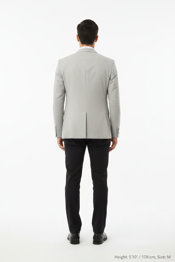 Back view - light grey micro-check blazer on model