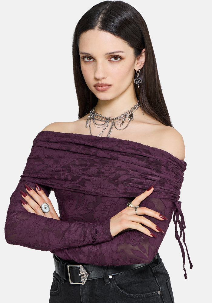 Demi Devore Ruched Off The Shoulder Top - Plum