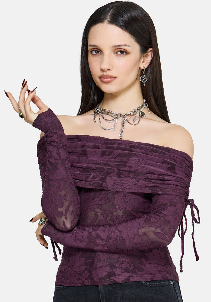 Demi Devore Ruched Off The Shoulder Top - Plum