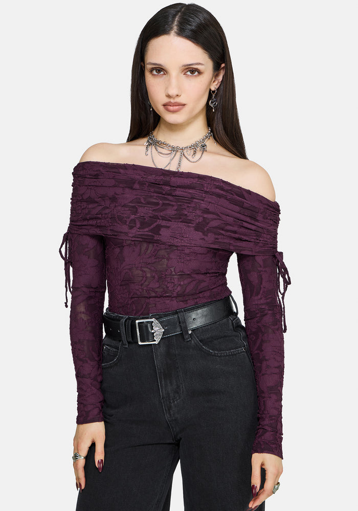Demi Devore Ruched Off The Shoulder Top - Plum