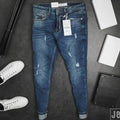 Mens Denim Blue Distressed Jeans Front View UAE - 3412