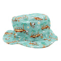 The Sassy Woof Dog Bucket Hat - Peanuts™ Road Tripping features a playful Snoopy, palm trees, surfboards, clouds, and orange vans print—perfect for giving your pup a fun, beach-themed look on their next adventure.