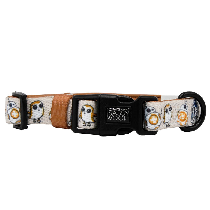 The Sassy Woof Dog Collar - STAR WARS™ The Rebel Alliance features an adjustable fit, sturdy leash attachment, and black plastic buckle with a themed design.