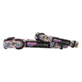 Two Sassy Woof “The Powerpuff Girls™” Dog Collars (Pink) feature adjustable sizing, black plastic buckles, a branded label, and vibrant multicolored cartoon graphics on a light neoprene background.