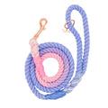 The Dog Rope Leash - Victoria by Sassy Woof features a coiled ombre design in purple, pink, and white with rose gold hardware on a white background.