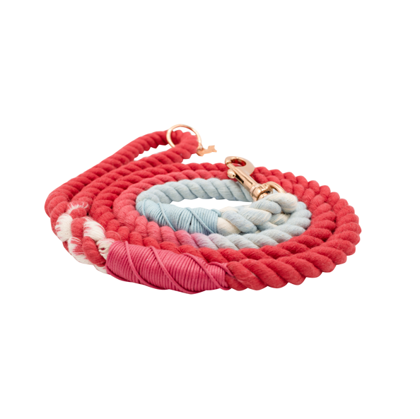 The Sassy Woof Dog Rope Leash - Watermelon Sugar is a hand-crafted leash featuring a stylish and durable ombre dog rope design.