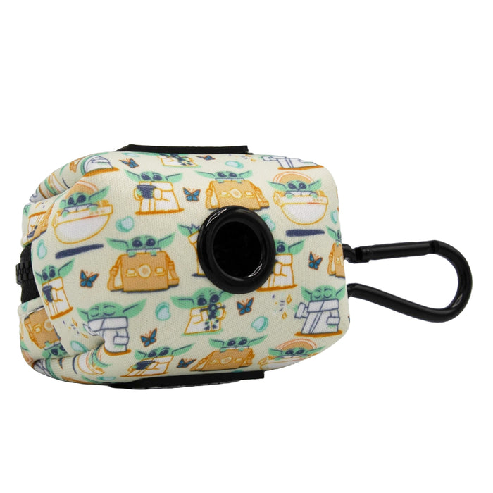 The Sassy Woof Dog Waste Bag Holder - STAR WARS™ The Child™ is a small neoprene holder with black clip and Grogu (Baby Yoda) print, perfect as a leash accessory for carrying waste bags on walks.
