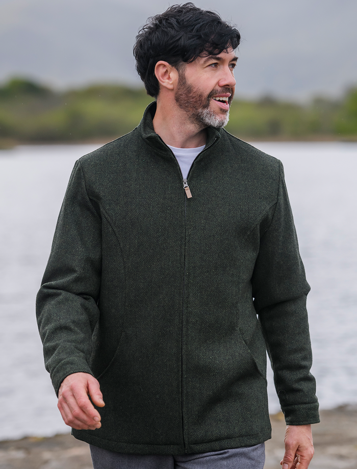 Donegal Wool Tweed Walking Jacket - Olive #color_olive