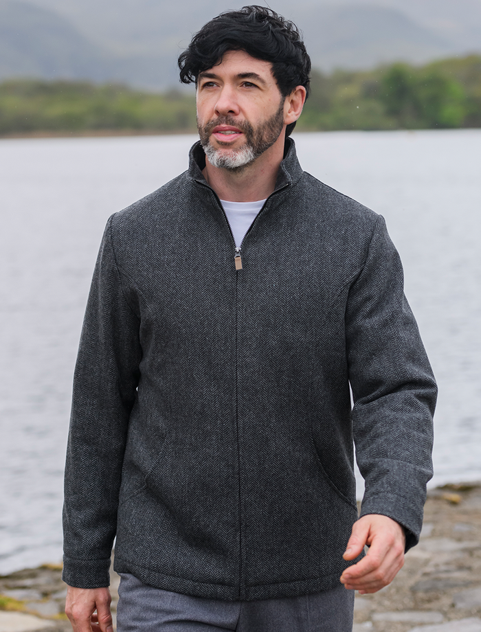 Donegal Wool Tweed Walking Jacket - Charcoal #color_charcoal