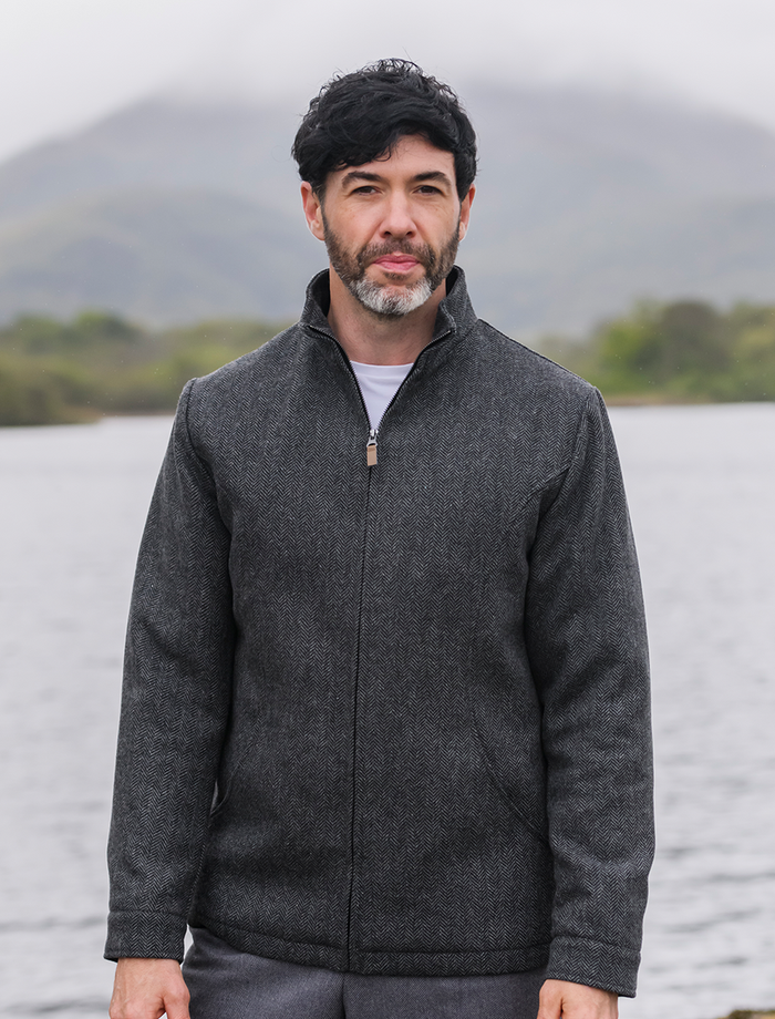 Donegal Wool Tweed Walking Jacket - Charcoal #color_charcoal