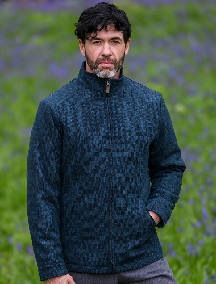 Donegal Wool Tweed Walking Jacket - Blue #color_blue