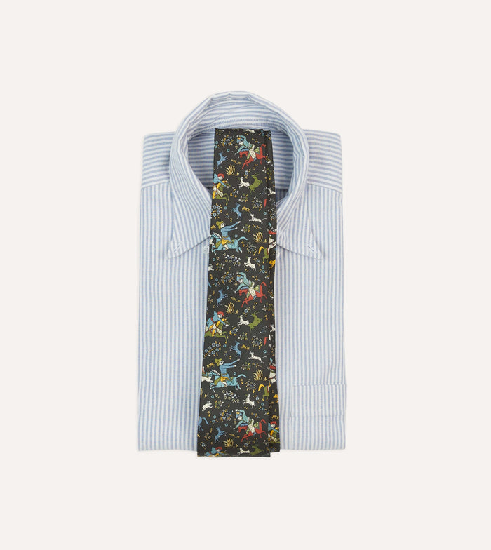 Drake's by A. Levine Black Mughal Print Silk Self Tipped Tie