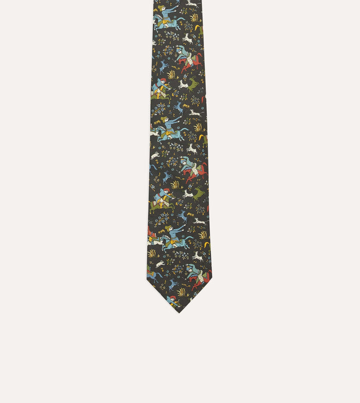 Drake's by A. Levine Black Mughal Print Silk Self Tipped Tie