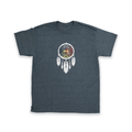 Grey Dreamcatcher Medicine Wheel Tee with Indigenous dreamcatcher and medicine wheel design front view