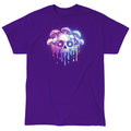 Classic Cotton T-shirt_TeeTurtle purple Drippy Rainbow Skull apparel featuring a skull with mushrooms growing out of it.