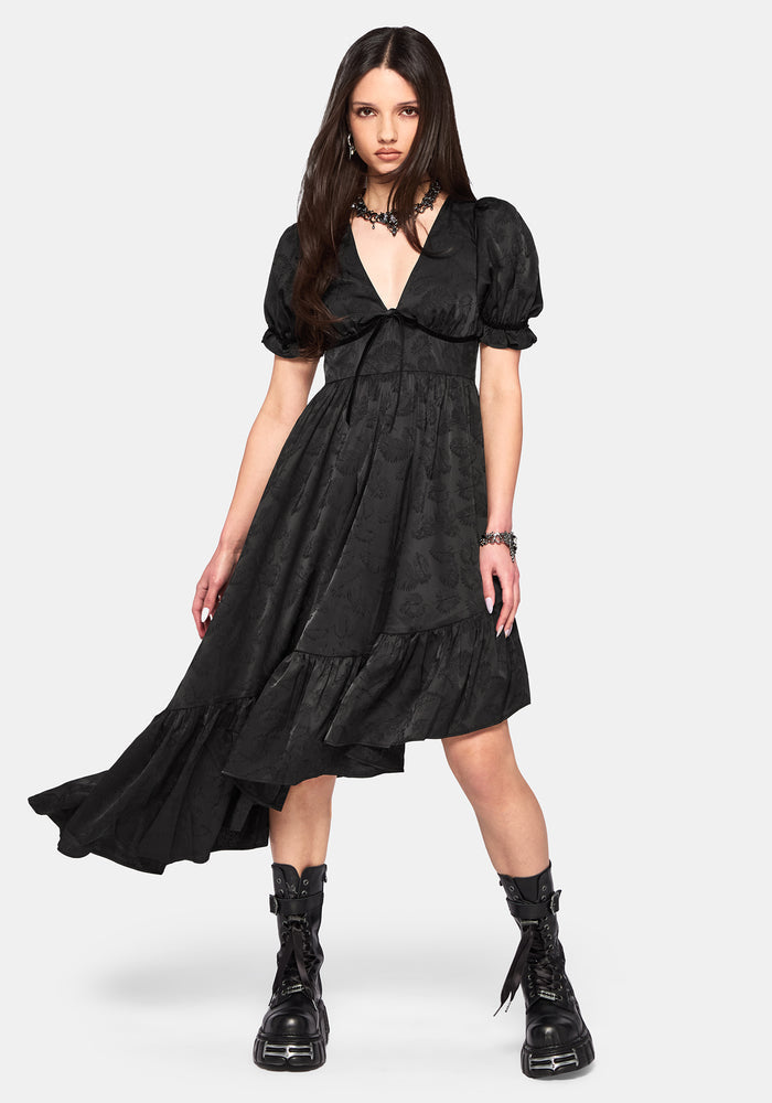 Elaria Jacquard Puff Sleeve Asymmetric High Low Midaxi Dress