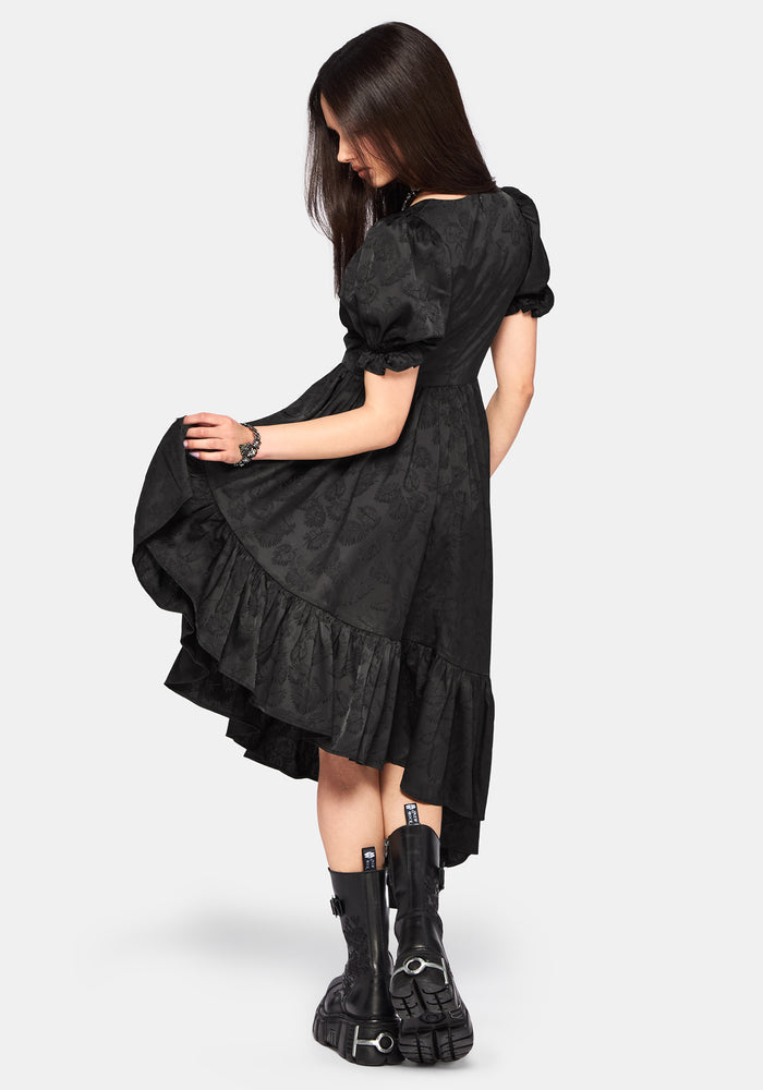 Elaria Jacquard Puff Sleeve Asymmetric High Low Midaxi Dress