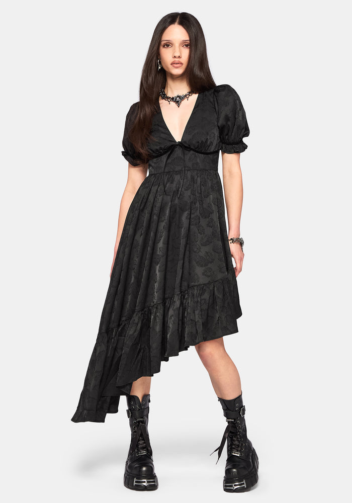 Elaria Jacquard Puff Sleeve Asymmetric High Low Midaxi Dress