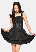 Elaria Jacquard Tie Back Tiered Babydoll Mini Dress