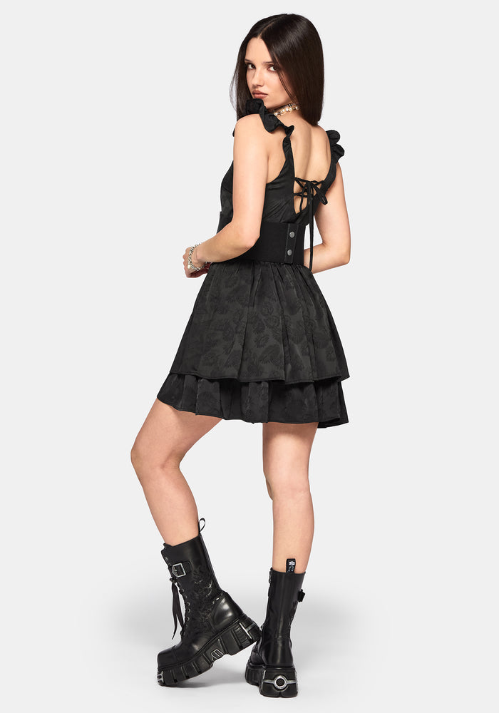 Elaria Jacquard Tie Back Tiered Babydoll Mini Dress