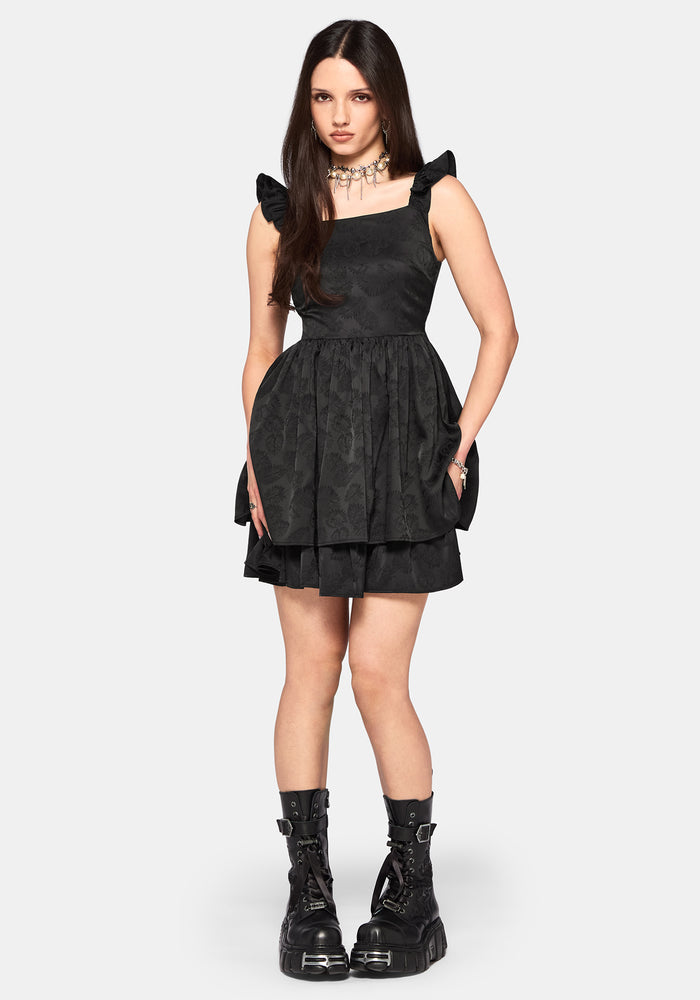 Elaria Jacquard Tie Back Tiered Babydoll Mini Dress