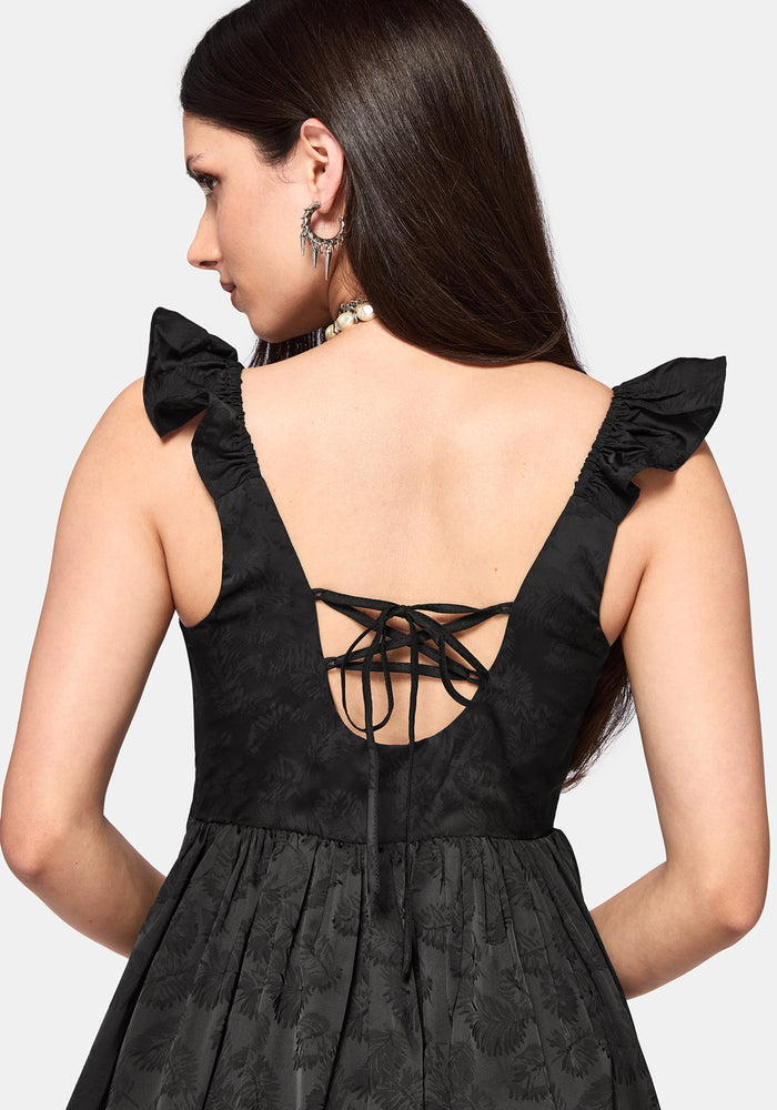 Elaria Jacquard Tie Back Tiered Babydoll Mini Dress