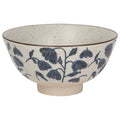 Large ceramic bowl, speckled off-white with blue floral pattern