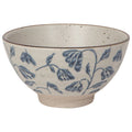 Small ceramic bowl, beige with speckled finish and blue leaf/plant pattern