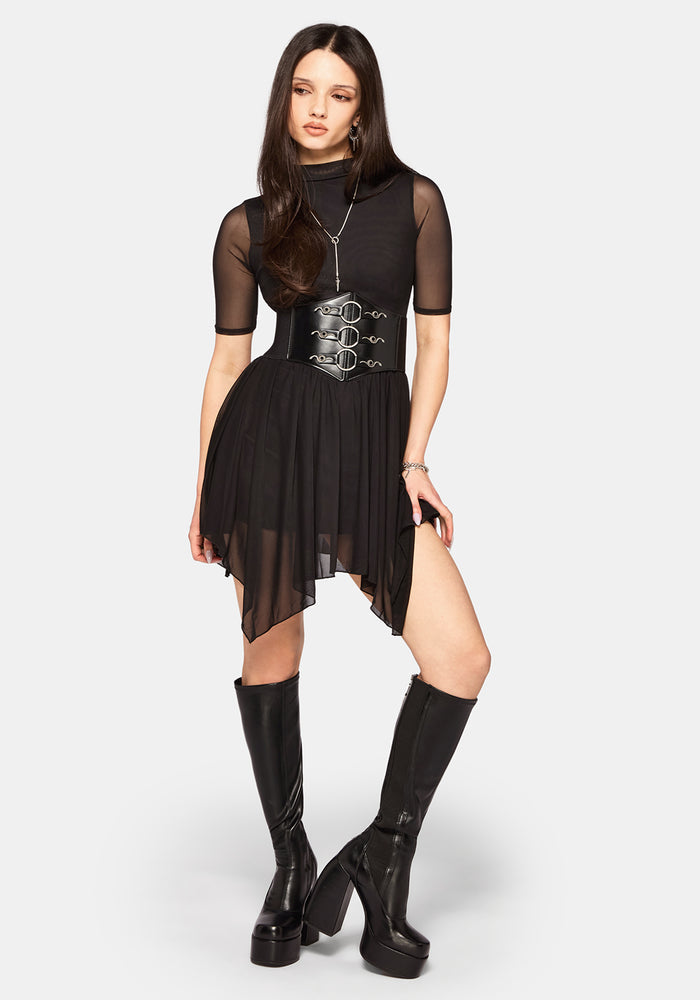 Elinor Mesh Handkerchief Hem Mini Dress