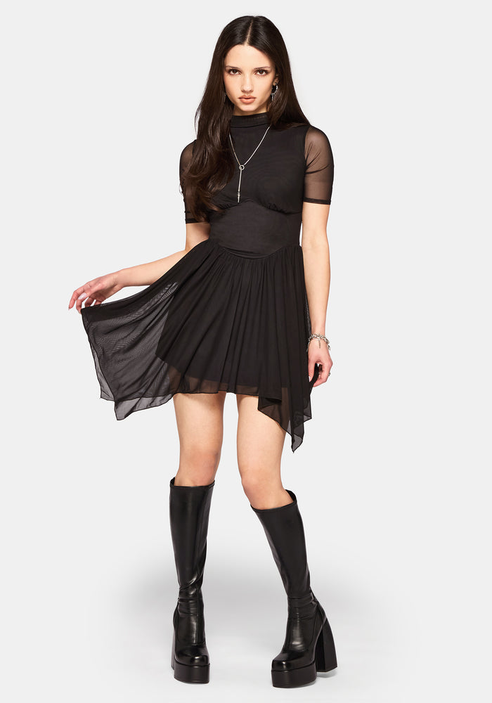 Elinor Mesh Handkerchief Hem Mini Dress