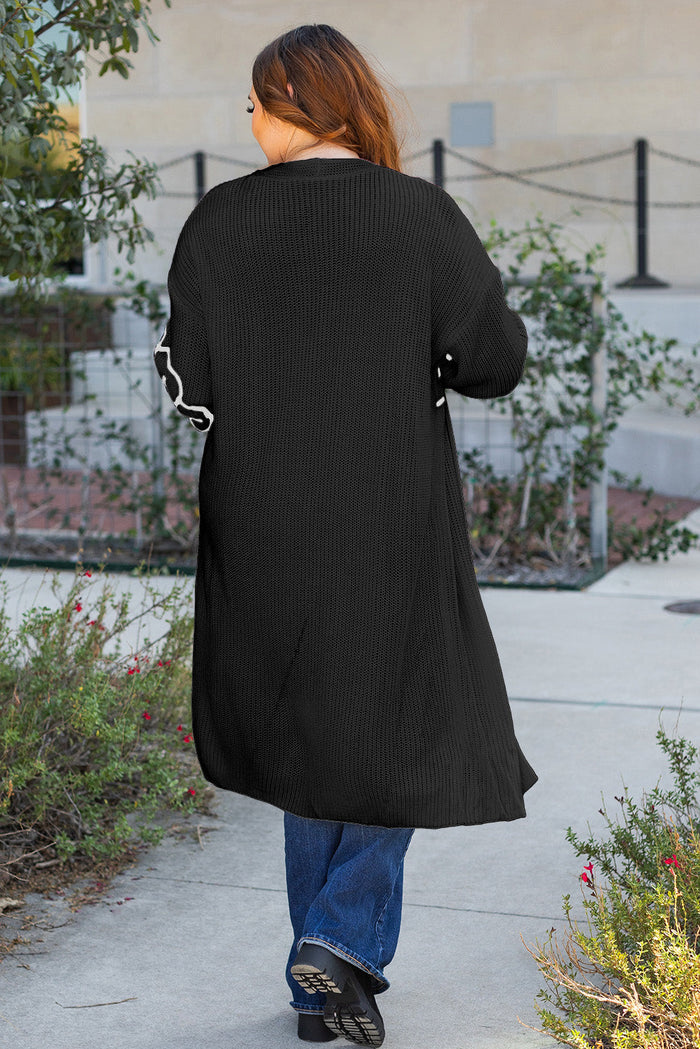 Embroidered Drop Shoulder Open Front Duster Cardigan - Sweaters & Cardigans/Cardigans