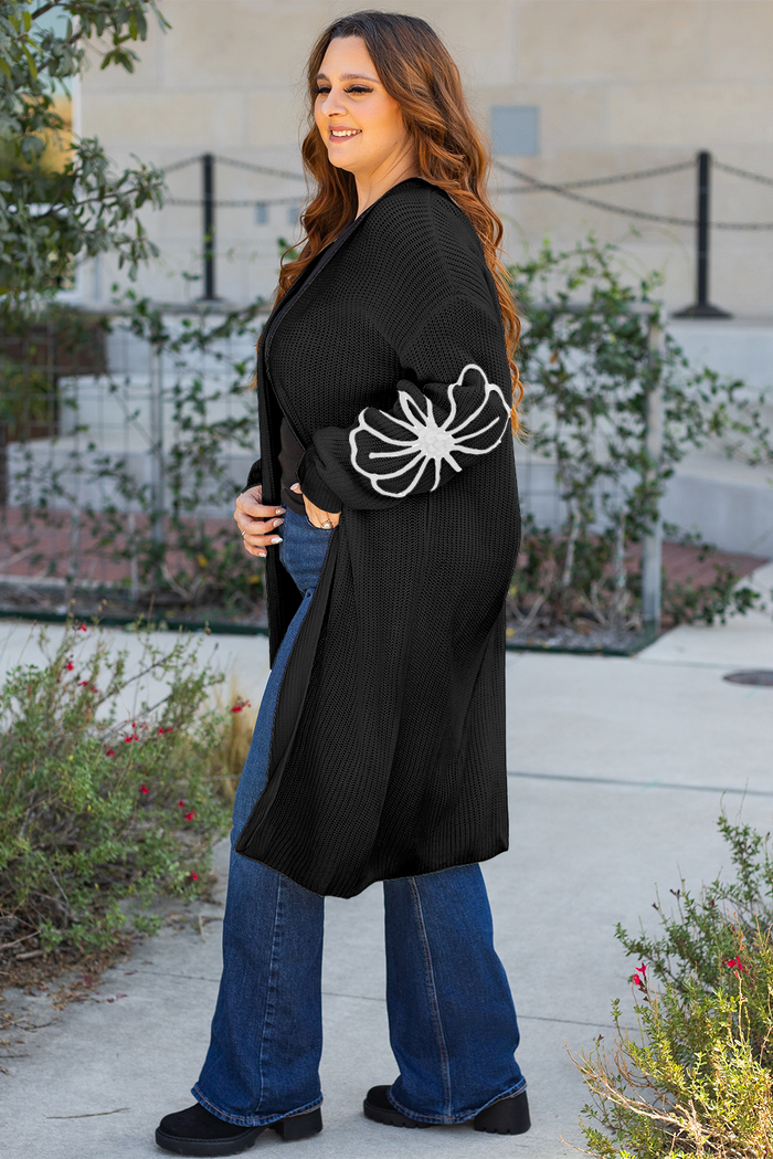 Embroidered Drop Shoulder Open Front Duster Cardigan - Sweaters & Cardigans/Cardigans