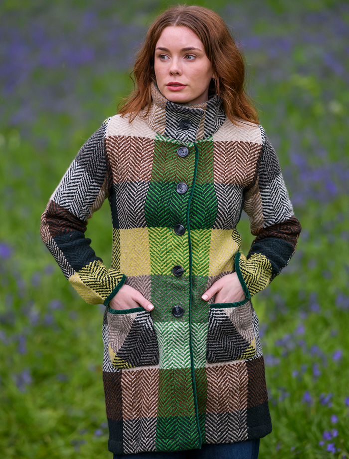 Emma Tweed Herringbone Coat - Donegal Forest #color_donegal-forest