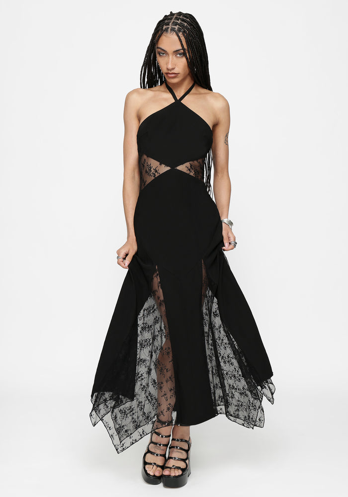 Endora Lace Side Panel Halterneck Maxi Dress