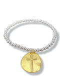 enewton design silver 4mm bead stretch bracelet with gold cross charm