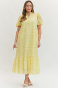 Entro Eyelet Short Puff Sleeve Midi Dress In Lemon PLUS Size *FINAL SALE*
